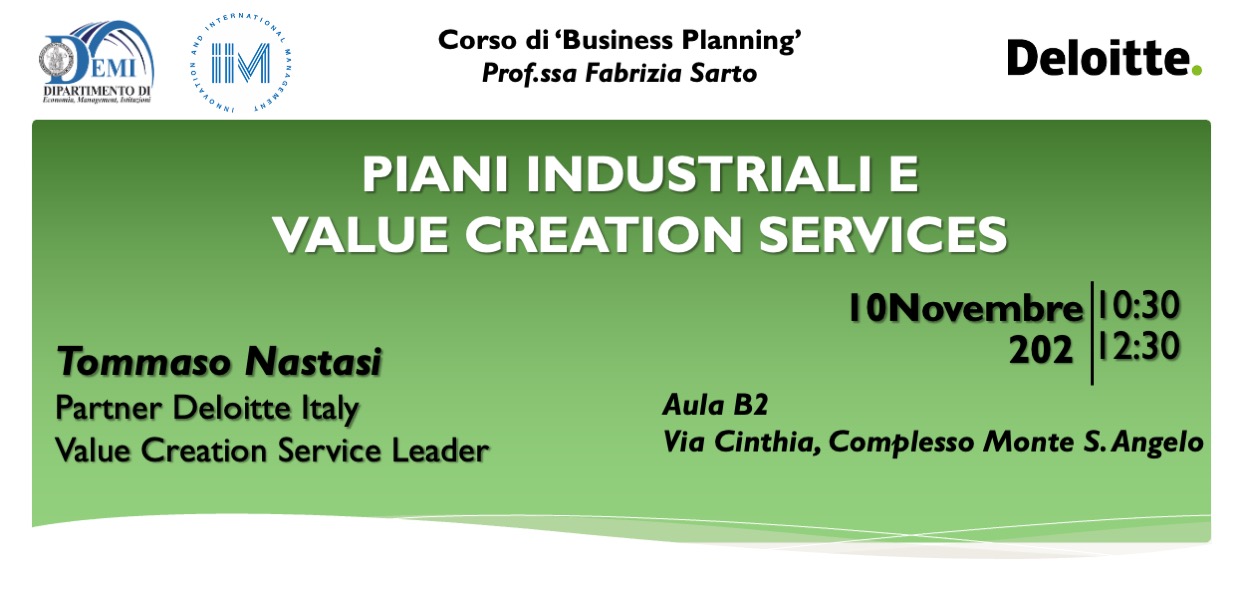 Seminario Deloitte: Piani industriali e Value Creation Services
