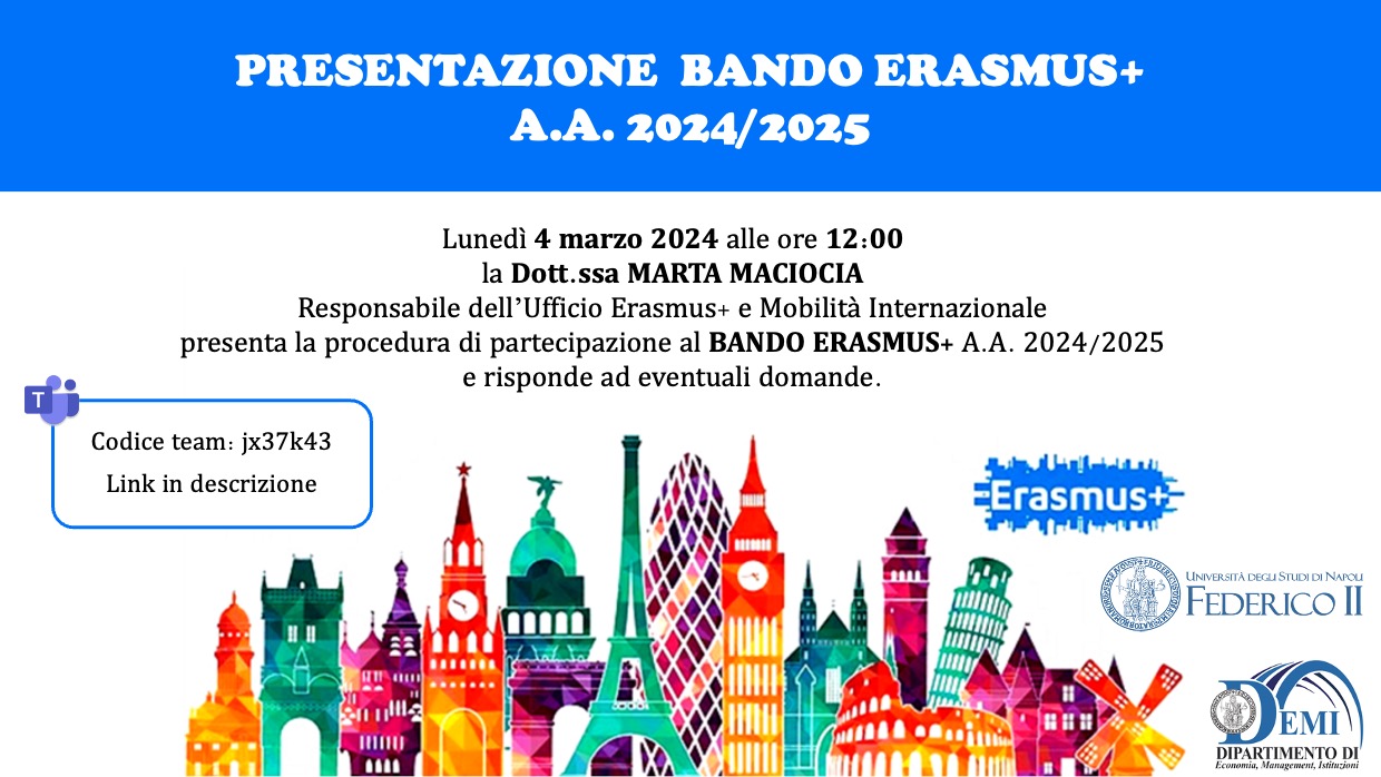 Presentazione: Bando ERASMUS+ A.A. 2024/2025